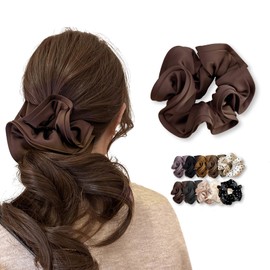 Fesanla Silk Scrunchie Large Satin Head Rope Volume Hair Elastic Elegant Retro Women Hair Ornament Adult Accessories (Dark Brown)