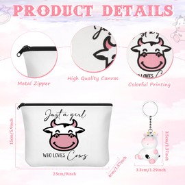 Sieral 3 Piezas Copa de Vaso Set de Regalo de Agradecimiento Incluye Vaso de Acero Inoxidable Bolso de Cosméticos Llavero Primeros Regalos de Vuelta al Cole para Hijas Maestras Amigas (Vaca)