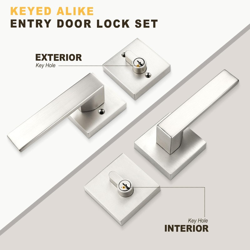 Brotima 2 Pack Keyed Front Door Lockset with Deadbolt, Reversible