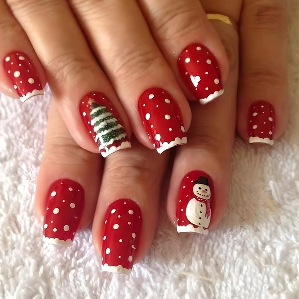 Christmas Press on Nails Short Square Fake Nails French Tip