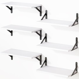 YGEOMER 16.5 Inch Floating Shelves for Wall, Farmhouse Wall Shelves for Bedroom, Bathroom Storage, Living Room and Kitchen Decor (Set of 6 White)