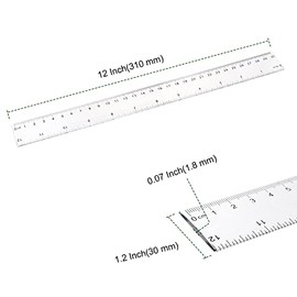 PINGEUI - Juego de 100 reglas rectas de plástico transparente de 12 pulgadas, regla de medición de plástico con pulgadas y graduaciones métricas, herr