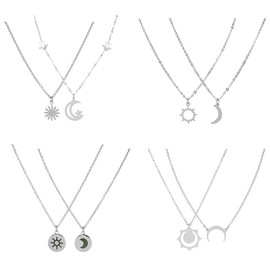 UNICRAFTALE 8Pcs 4 Sets Sun Moon Star Necklace 304 Stainless Steel Pendant Necklaces Friendship Necklace 45.9cm Long Distance Relationship Necklace for Women Girlfriend Sister