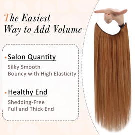 Full Shine 12 Inch Secret Wire Hair Extensions, Copper Color 70 Gram Real Remy Human Hair with Adjustable Transparent Fish Line