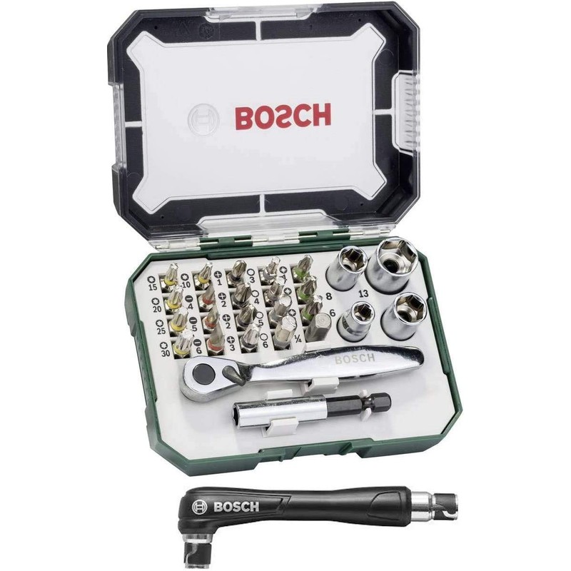 BOSCH 2607017392 Mini Ratchet Screwdriver Set, 27 Pieces, Extra Handle