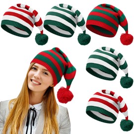 YFXQYFSH 6 Pcs Christmas Elf Hat Knitted Santa Hat Winter Beanie Striped Hat for Xmas New Year's Party Costume Accessory