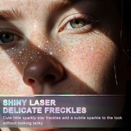 8Pcs Holographic Multicolor Glitter Freckles Face Tattoo, Glow Up Makeup Patches Cosmetic Glitter for Face, Sparkle Makeup Patches, Waterproof Face Speckles for Christmas