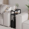 Leomonio Black Side Table, Slim Side Table with Magazine Rack,