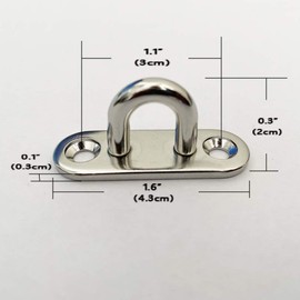 Yesmin 4pcs 304 Stainless Steel Eye, Oblong Pad Eye Plate 5MM Metal Staple Ring Hook With 2 Holes