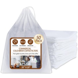 50Pcs Commercial Cold Brew Coffee Filters for 5 Gallon Buckets, 20" X 20" Disposable Coffee Filters with Drawstring for Brew Up To 5 LBS Coffee