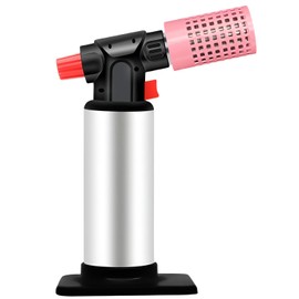Molgoc Butane Torch with Heat Guard, visible indicator for refilling,Refillable Kitchen Torch Lighter,Adjustable Flame,Pink Heat Guard.(Butane Gas Not Included)