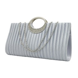 [hotlips] Party Bag, Black, Clutch Bag, Wedding Bag, Women's, 2-Way Oval Handle, Pleated Satin, Party Bag, Clutch Bag, Handbag, Long Chain Included, Party, After-party, Thank You Party, After-party,