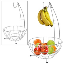 CHROME HANGING FRUIT BOWL VEGETABLE BASKET HOOK TREE APPLE ORANGE BANANA GRAPES