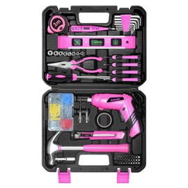 SOLUDE Pink Tool Set,130 Piece Home Tool Kit for Women with 3.6V Cordless Rechargeable Screwdriver,Basic Household Tool Kit Set for New Home,Apartment,College Dorm & DIY Projects