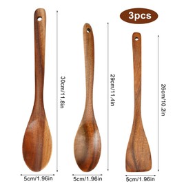 KineticKraft3 Pcs Wooden Spoons for Cooking, Heat Resistant Wooden Cooking Utensils, Teak Wooden Spoons, Wood Spatula, Slotted Wood Spoon for Nonstick Pans & Cookware for Cook Housewarming Gift