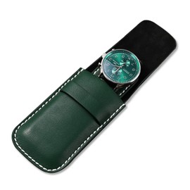 Woodten watch case holds 1 watch case. Thick, soft material protects your watches. Black watch case for easy carrying, green watch bag, Modern