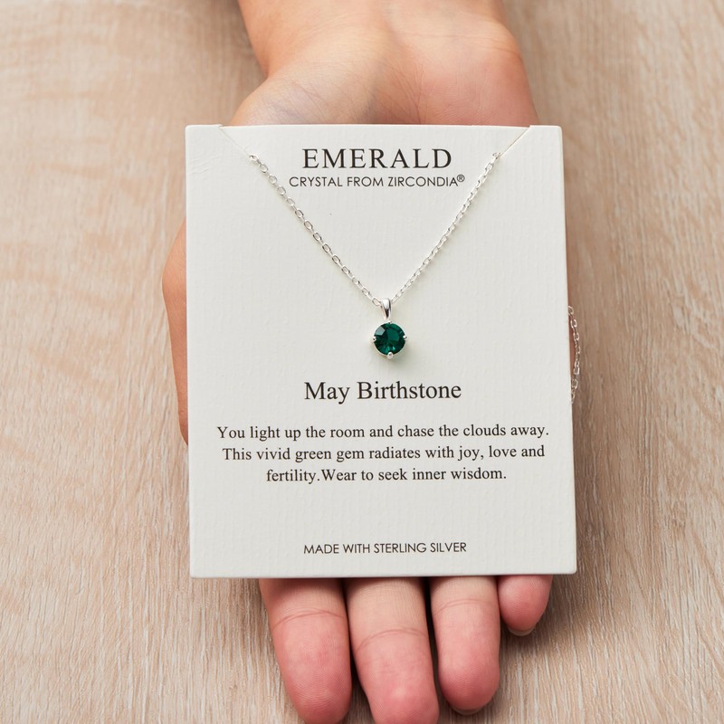 Philip Jones Sterling Silver May (Emerald) Birthstone Necklace Created with
