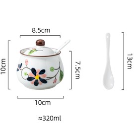 Mosuji Porcelain Sugar Bowls with Lids and Spoons,Ceramic Spice Jars for Kitchen, Seasoning Containers for Salt, Pepper, Sugar, or Condiments (LH)