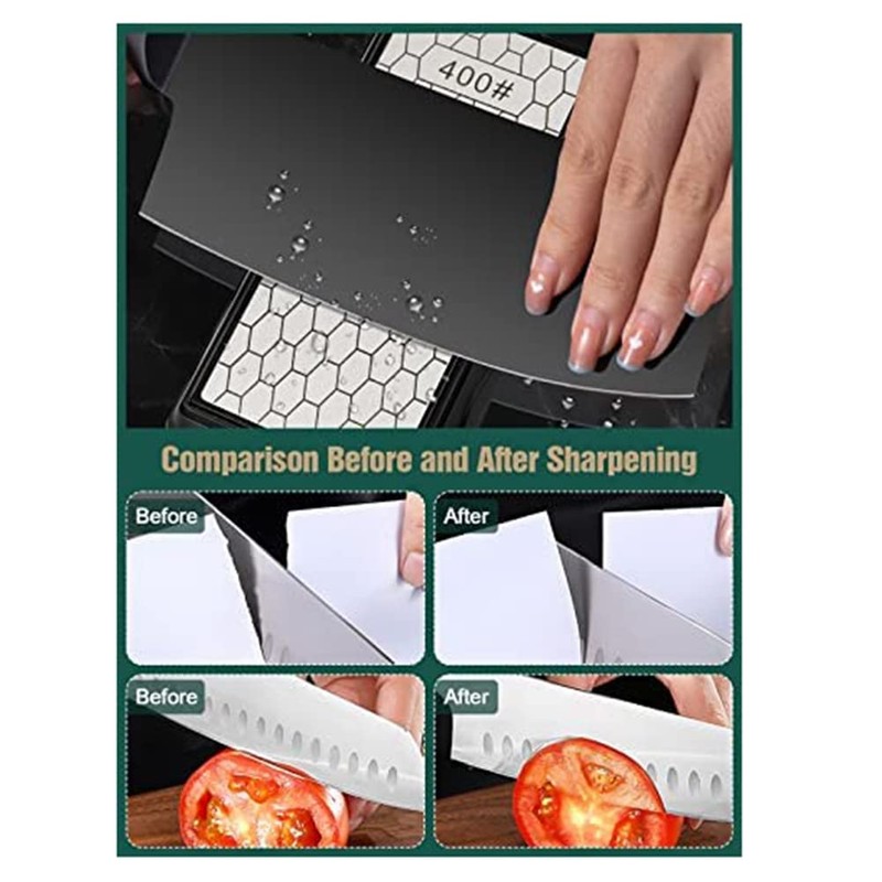 Gokoti Double-Sided Diamond Sharpening Stone,Whetstone Honeycomb Plate with Non-Slip Base(400/1000