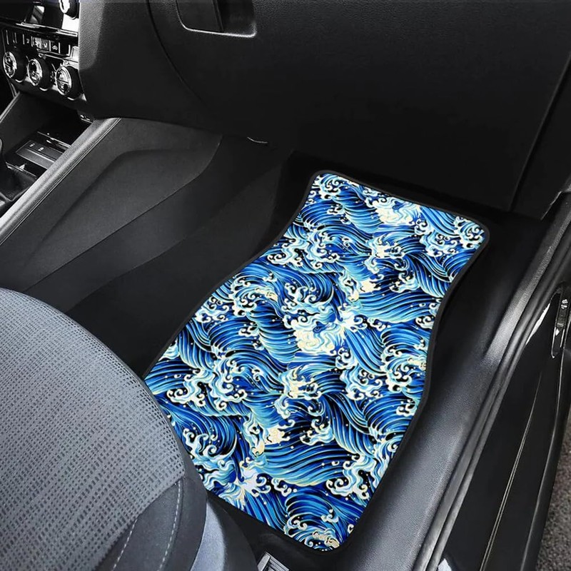 4PCS Universal JDM Water Wave Blue Racing Fabric Floor Mats