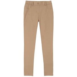 IZOD Girls' School Uniform Skinny Leg Jegging, Flat Front Style with Faux Button, Functional Back Pockets, Khaki, 4