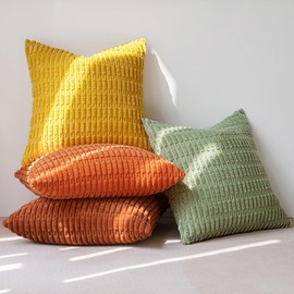 MIULEE Pack of 4 Corduroy Cushion Covers Square Soft Pilllow Covers 50x50 cm 20x20 inch Boho Decoration Throw Pillowcase with Invisible Zipper for Living Room Sofa Bedroom Orange Green Series