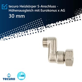 tecuro - Radiator S-Connection, 30 mm Height Adjustment, with Euro Cone x External Thread, 3/4 Inch x 1/2 Inch, Nickel-Plated Brass - AGS-30