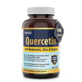 Herba Quercetin with Bromelain, Zinc, and Copper – 180 Capsules | Quercetin Supplement for Immune Support | Help Relieve Swelling and Inflammation | Made in Canada