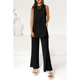 PRETTYGARDEN Women's 2 Piece Lounge Set 2025 Summer Casual Loose Tank Top Wide Leg Pants Matching Travel Outfits Tracksuit (Black,X-Large)