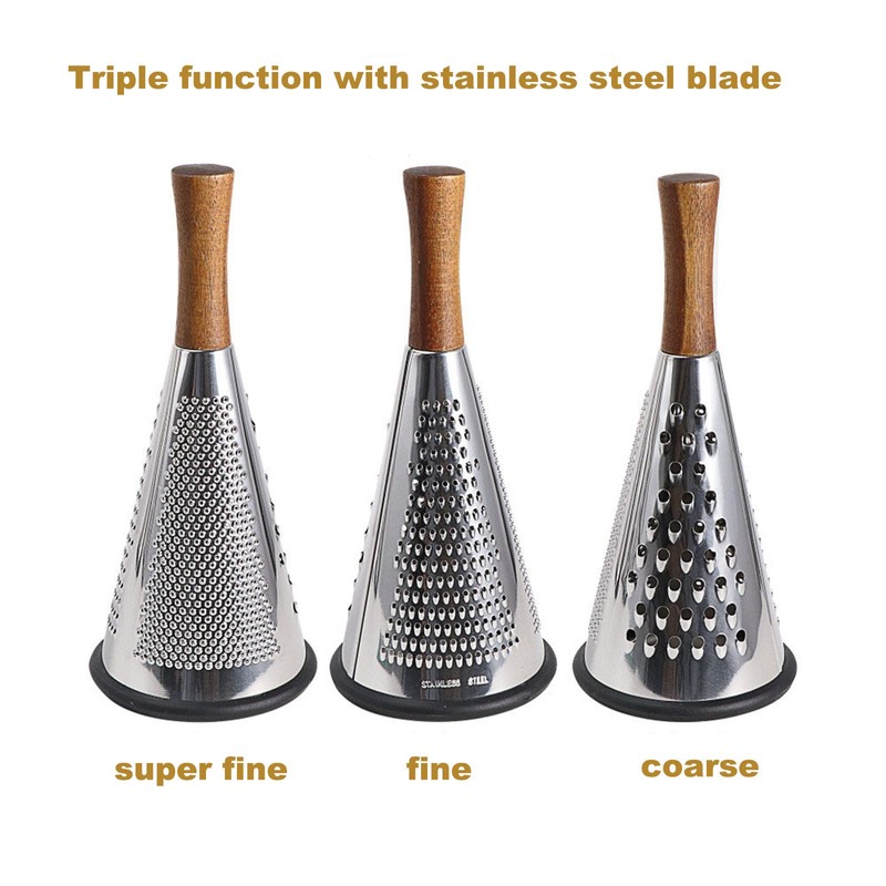 Cone Cheese Grater with Handle - Stainless Steel Triple Function