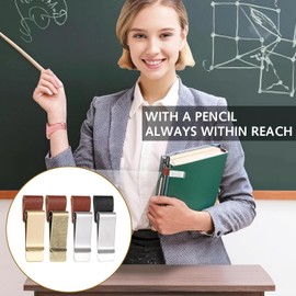 DILUSILK 4pcs Pen Holder for Notebook, Pen Loop for Notebook, PU Leather Retro Metal Pen Holder Clip for Journal, Planner, Clipboard, Office