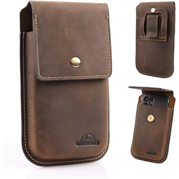 Unbranded Topstache Leather Phone Holster for Belt,Flip Cell X-Large, Darkbrown