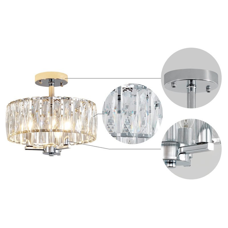 AGV LIGHTING CL003F K9 Crystal Ceiling Light Fixture, Modern Semi