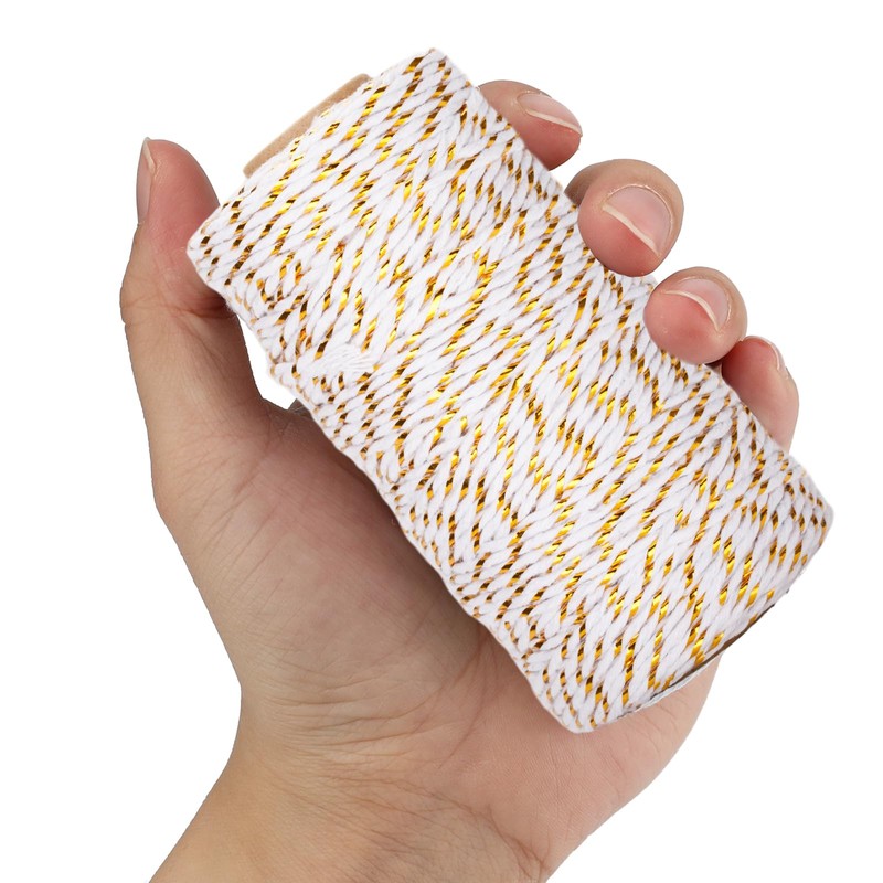 jijAcraft 100M Glitter Christmas String, 2MM Durable Gold and White