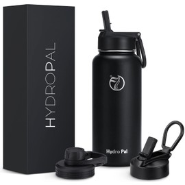 HydroPal Stainless Steel Drinking Bottle - 750 ml, 1 L, 1.2 L, BPA-Free, Suitable for Carbonated Drinks, Insulated Thermos Flask with Straw and 2 Lids, Leak-Proof Insulated Bottle for Children,