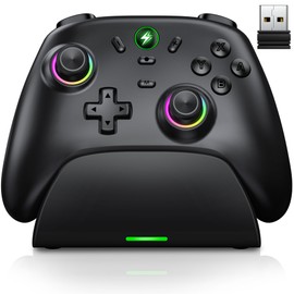 HELLCOOL Wireless Switch Pro Controller with Hall Effect Joystick, 6-Axis Motion, Dual Vibration, Turbo, RGB, Wake Up，Charging Station - Compatible with Switch/Lite/OLED, Android/IOS/Windows