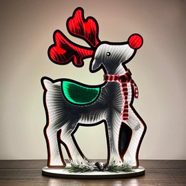Elumina Decor - Reindeer Infinity Mirror Light with Stand - LED Christmas Decoration - USB-Powered - Reindeer 3D LED Infinity Light - Indoor Seasonal Holiday Decor for Windows or Tables - 14" x 22"