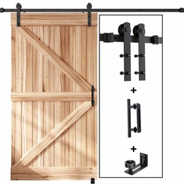 EaseLife 8 FT Sliding Barn Door Track and Handle Hardware Kit, Straight Pulley,Slide Smoothly Quietly,Easy Install (8FT Track Kit for 40"~48" Wide Single Door)