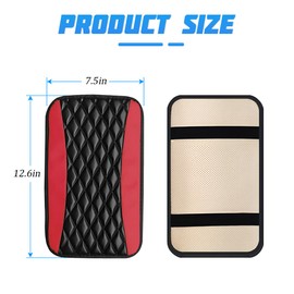 Sandfren Car Center Console Cover, PU Leather Waterproof Vehicle Armrest Seat Box Protector, Automotive Interior Arm Rest Cushion Protection Accessories, Universal for SUV Sedan Truck (Black/Red)