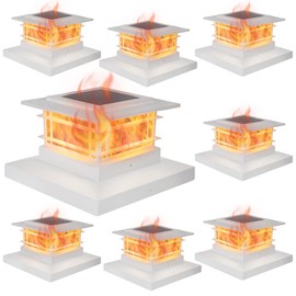 Dynaming 8 Pack Solar Post Cap Lights Outdoor with Flickering Flame Light, White Shell Fence Post Solar Lights Fit 4x4 5x5 Vinyl/Wooden Posts, Brightness LED Lighting Decor for Garden Deck Patio