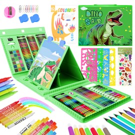 homicozy Art Supplies for Kids Ages 4-12,Dinosaur Drawing Sets Art Case,Coloring Kits with Double Sided Trifold Easel,Crayon,Colored Pencil,Marker,Coloring Book,Drawing Stuffs Gifts for Boys Age 4-6-8