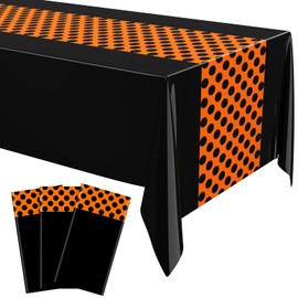 Irenare 3 Pcs Mouse Theme Birthday Party Supplies Decoration Christmas Mouse Tablecloth Plastic Table Cover Polka Dot Tablecloth Lady Bug Party Baby Shower Decor, 54 x 108 Inch(Black, Orange, Black)