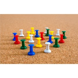 Push Pins Assorted Colours (Blue, Red, White), Plastic Handle, Metal Tip 7 mm Long, for Attaching Notes, Documents, Pictures and Photos to Cork or Felt Boards