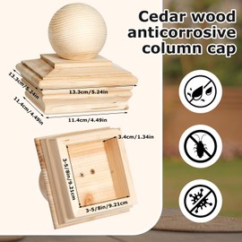 Hosuly 2 Pcs 4x4 (Actual 3-5/8") Wood Post Caps with Ball Finial, Rot Resistant Cedar Newel Post Cap for Outdoor Fence & Deck