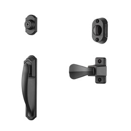 Ideal Security Pull Handle Set with Keyed Deadbolt, Screen Door Handle, Storm Door Handle, Matte Black (4-Piece Set)