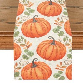 Fall Thanksgiving Table Runner, Pumpkin Autumn Harvest Seasonal Table Runner, Autumn Kitchen Dining Table Decoration for Home Party Decor,Thanksgiving, Holiday-13x72 Inch