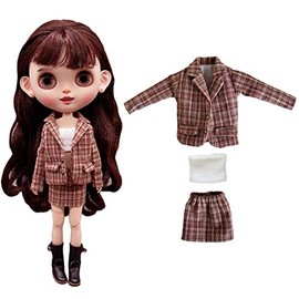 rakulifey Blythe Clothes Suit Set, Coat, Skirt, Neo Blythe Outfit, 24 Different Colors, 2 Colors (Dark Brown)