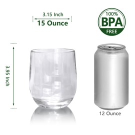 Yanglonghui Set of 6 Acrylic Drinkware - 15 Ounce Plastic Wine Glasses, Shatterproof and Stackable, BPA Free, Dishwasher Safe, Reusable Cups for Parties and Poolside Use with (Clear Color, 15 Onuce)