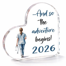 Nurse Graduation Gifts 2026 And So the Adventure Begins Nurse Acrylic Heart Sign Nursing Graduation Gift for Her CNA RN LPN NICU Nurses Practitioner New Grad Nurses Gift Nursing Graduate Desk Decor