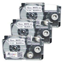 Casio XR-12WE Nameland Tape, 0.5 inch (12 mm), Set of 3, White with Black Letters (Compatible Item)